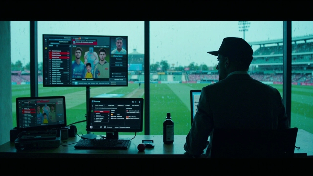Fantasy cricket analyst checking pitch weather and confirmed lineup information