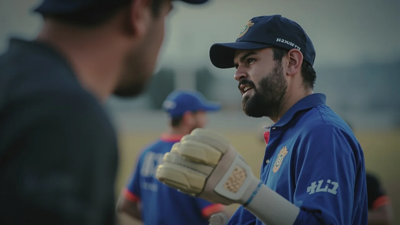 Tight editorial crop of a T20 World Cup batter mid-stroke at the Narendra Modi Stadium under evening light, framing the top-order names that anchored the 8 March 2026 captaincy conversation