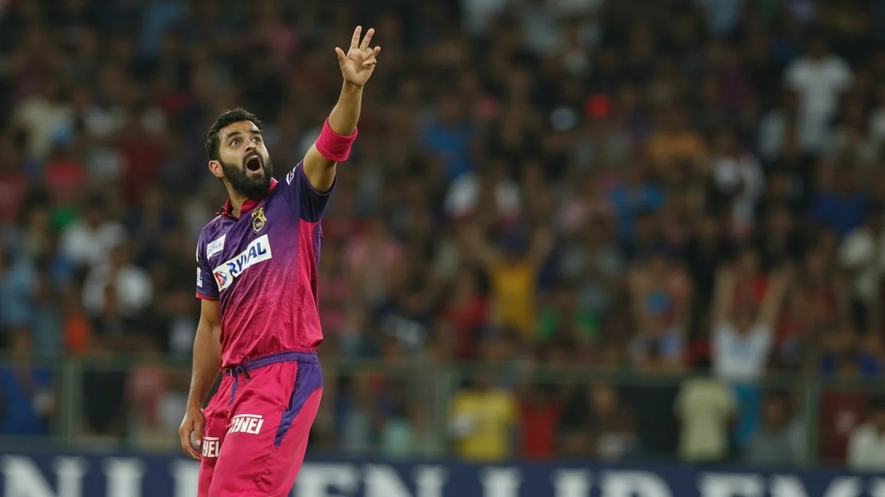 Tight sideline frame of an Indian batter with KKR purple, focused at the toss, framed as the captaincy audition moment a successor would have to win