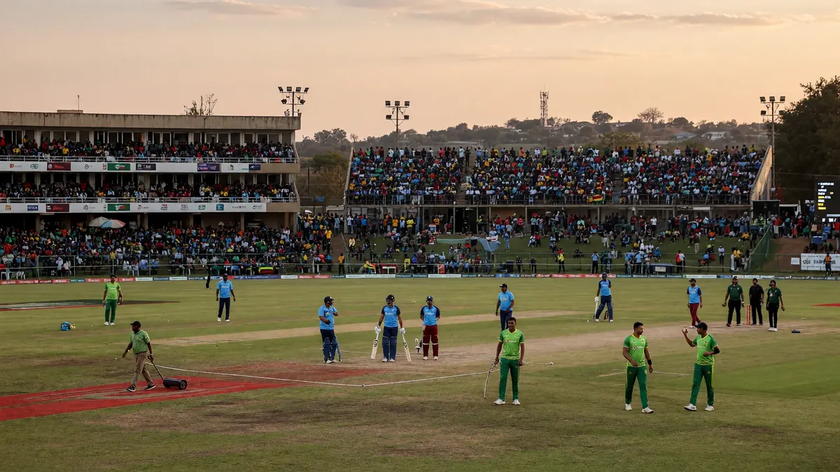 Wide evening cricket ground atmosphere ahead of Zimbabwe vs India T20I